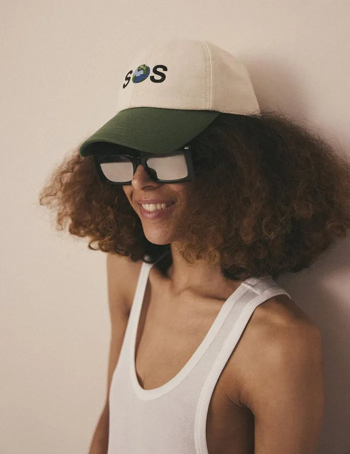 Women SOS Embroidered Baseball Cap Ivorygreen Stella McCartney Hats And Scarves