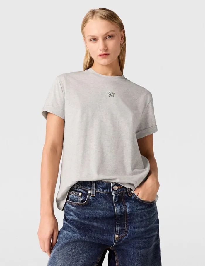 Women Star Boxy TShirt Grey Melange Stella McCartney Shirts And Tops Women Star Boxy TShirt Grey Melange Stella McCartney Shirts And Tops