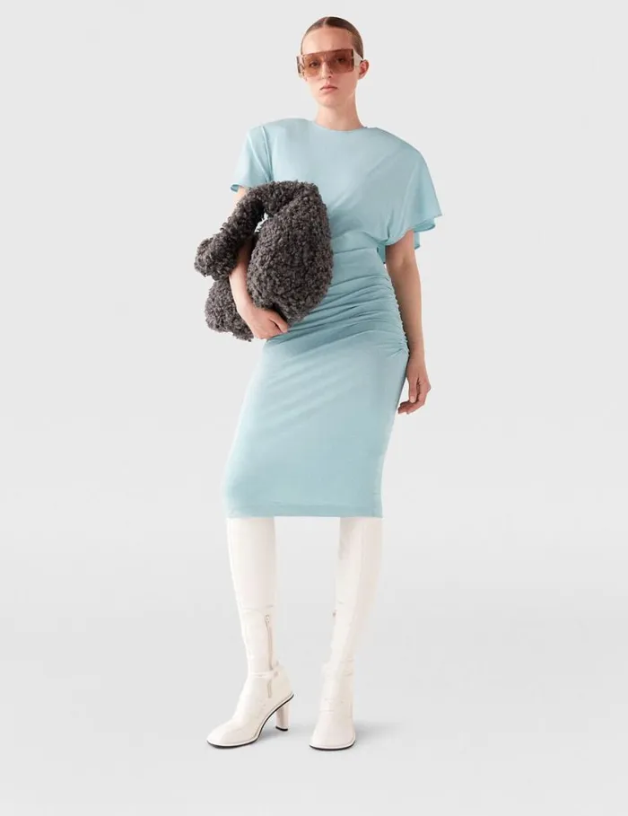 Women Strong Shoulder ShortSleeve Midi Dress Light Blue Stella McCartney Dresses