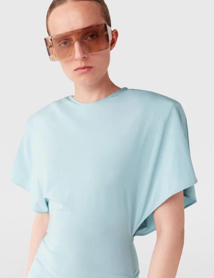 Women Strong Shoulder ShortSleeve Midi Dress Light Blue Stella McCartney Dresses