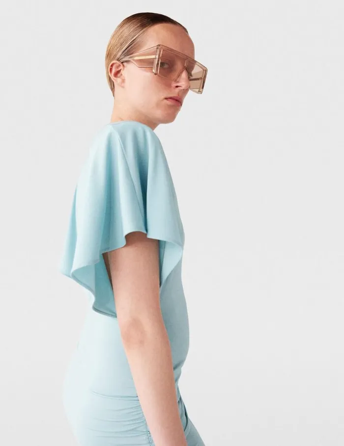 Women Strong Shoulder ShortSleeve Midi Dress Light Blue Stella McCartney Dresses