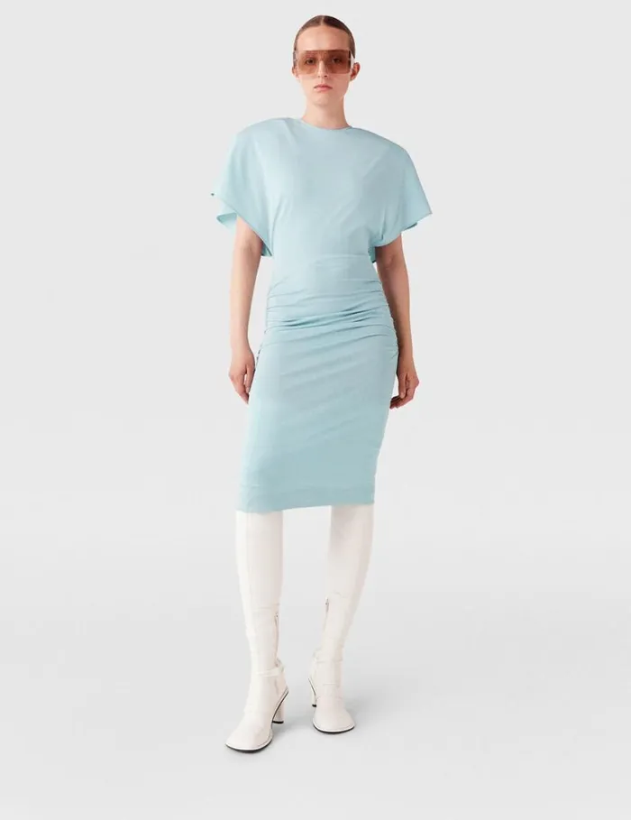 Women Strong Shoulder ShortSleeve Midi Dress Light Blue Stella McCartney Dresses