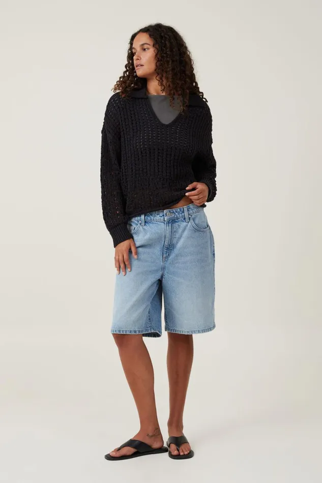 Women Sweaters and Cardigans Cotton On Crochet Collar Pullover Black
