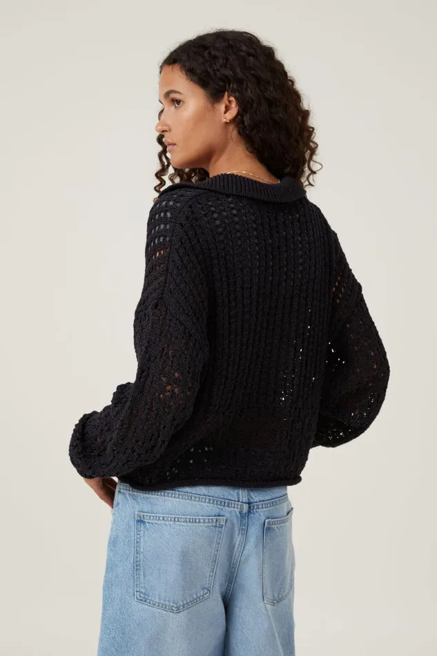 Women Sweaters and Cardigans Cotton On Crochet Collar Pullover Black