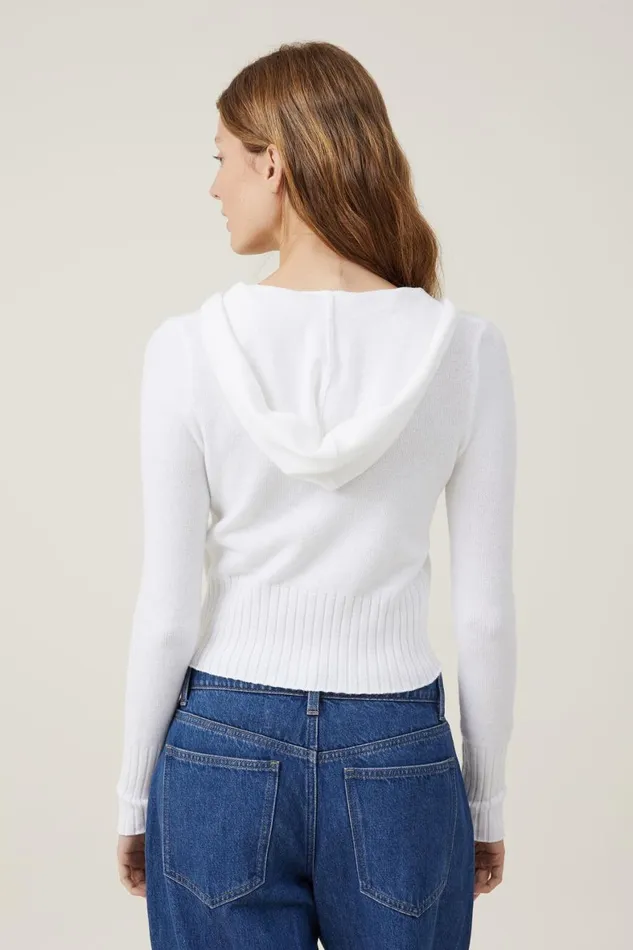 Women Sweaters and Cardigans Cotton On Everfine Fitted Zip Hoodie White