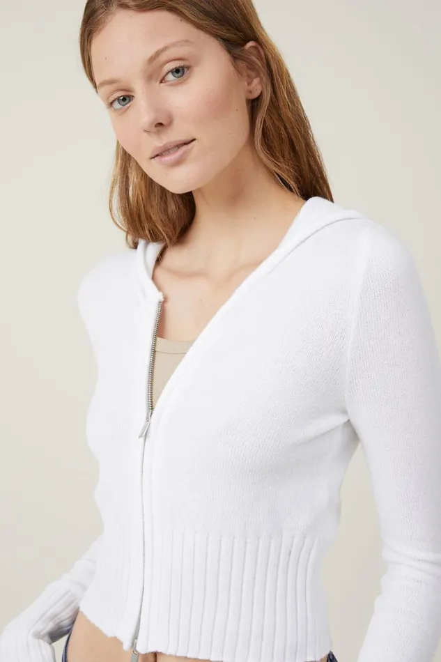 Women Sweaters and Cardigans Cotton On Everfine Fitted Zip Hoodie White