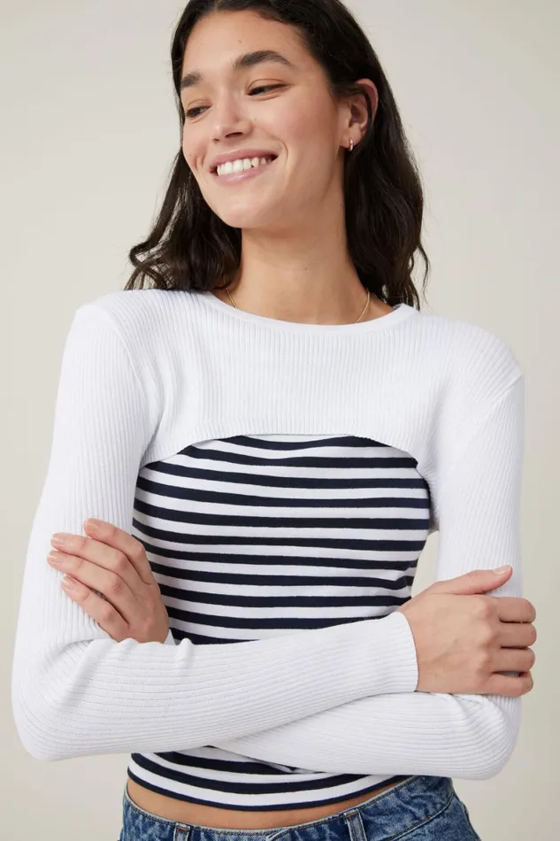 Women Sweaters and Cardigans Cotton On Rib Pullover Shrug White Women Sweaters and Cardigans Cotton On Rib Pullover Shrug White