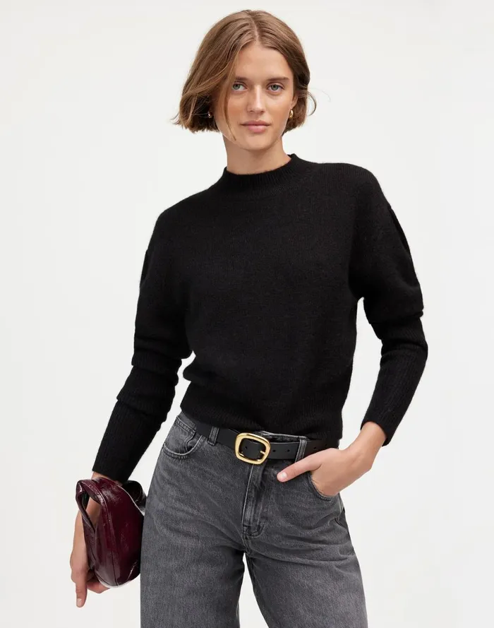 Women Sweaters Madewell AlpacaBlend Mockneck Puff Sleeve Sweater True Black
