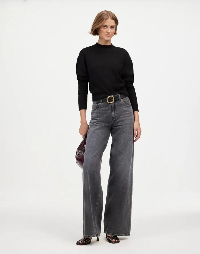 Women Sweaters Madewell AlpacaBlend Mockneck Puff Sleeve Sweater True Black