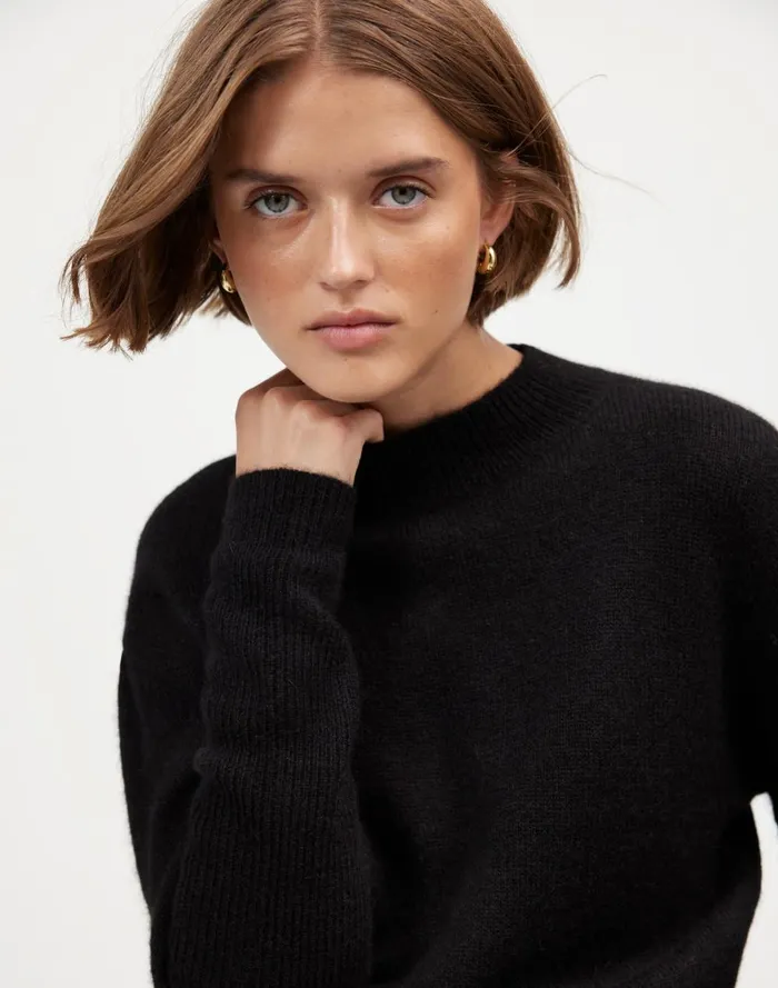 Women Sweaters Madewell AlpacaBlend Mockneck Puff Sleeve Sweater True Black