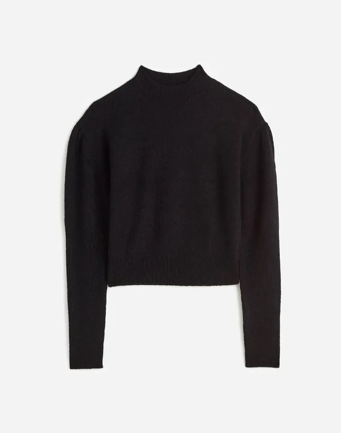 Women Sweaters Madewell AlpacaBlend Mockneck Puff Sleeve Sweater True Black