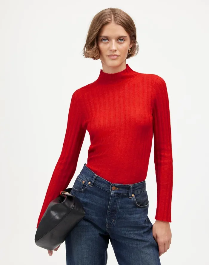 Women Sweaters Madewell AlpacaBlend Mockneck Sweater Bright Cherry