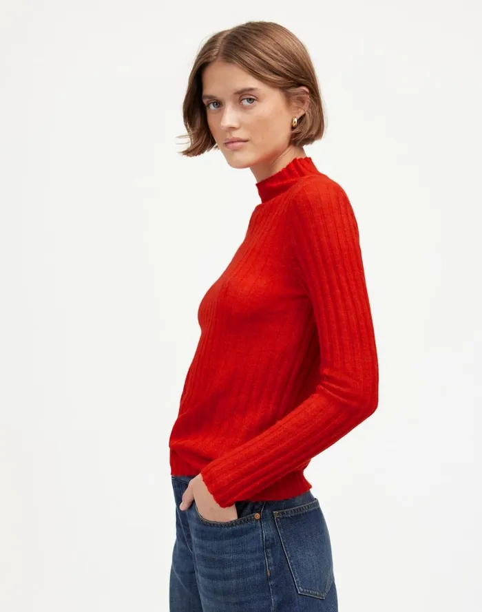 Women Sweaters Madewell AlpacaBlend Mockneck Sweater Bright Cherry