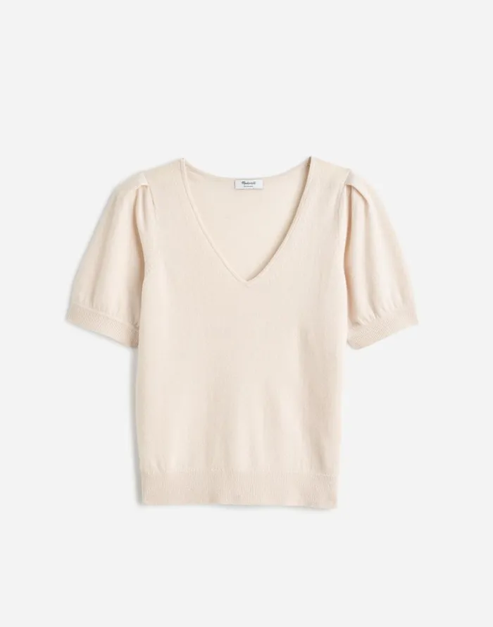 Women Sweaters Madewell Cashmere VNeck PuffSleeve Sweater Tee Hthr Oat