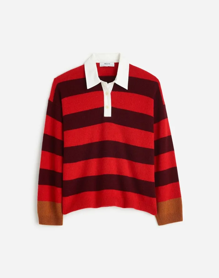 Women Sweaters Madewell CashmereWool Blend Rugby Sweater Cabernet Combo