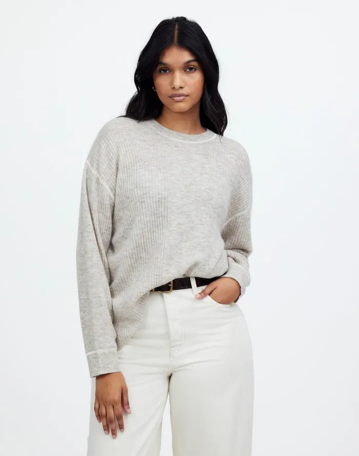 Women Sweaters Madewell Plus Ribbed AlpacaBlend Crewneck Sweater Hthr Stone