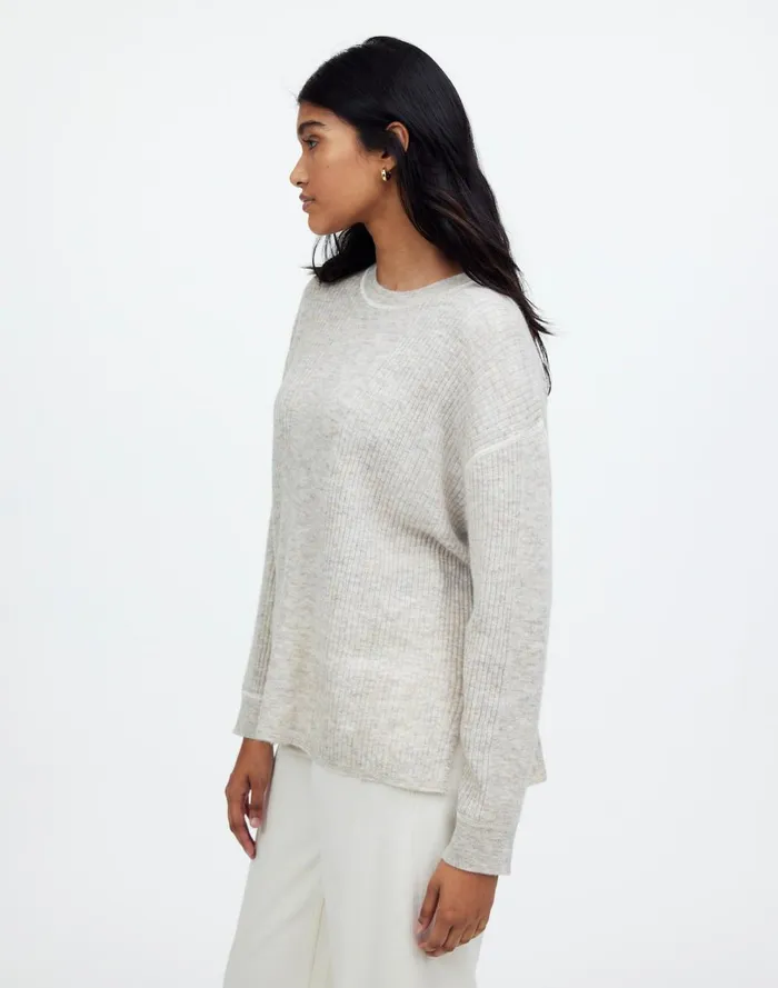 Women Sweaters Madewell Plus Ribbed AlpacaBlend Crewneck Sweater Hthr Stone