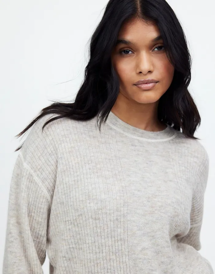 Women Sweaters Madewell Plus Ribbed AlpacaBlend Crewneck Sweater Hthr Stone