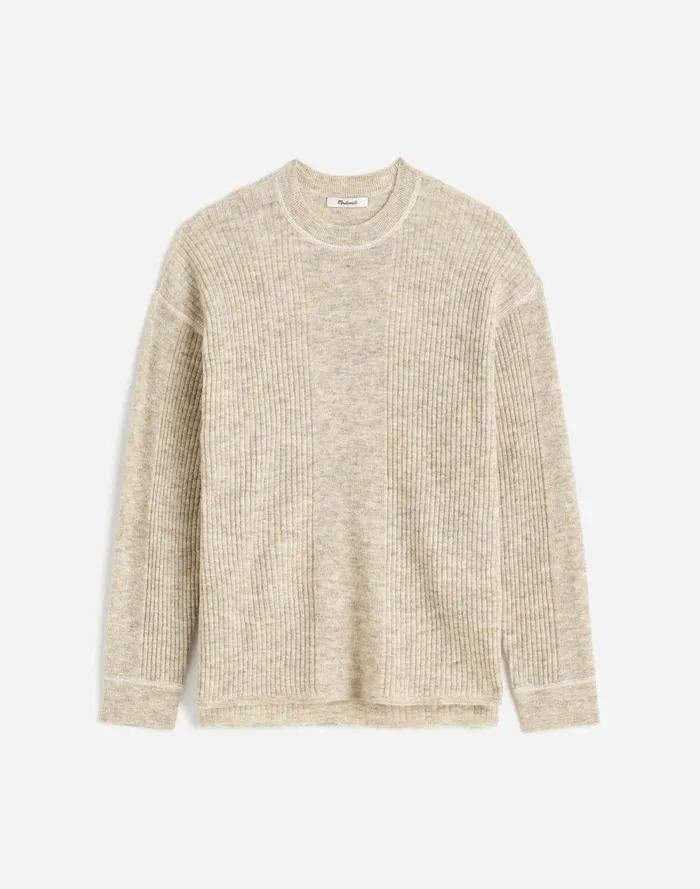 Women Sweaters Madewell Plus Ribbed AlpacaBlend Crewneck Sweater Hthr Stone