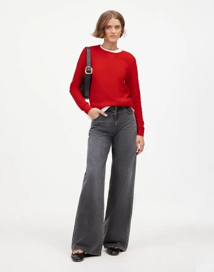 Women Sweaters Madewell WaffleKnit Raglan Tee Bright Cherry