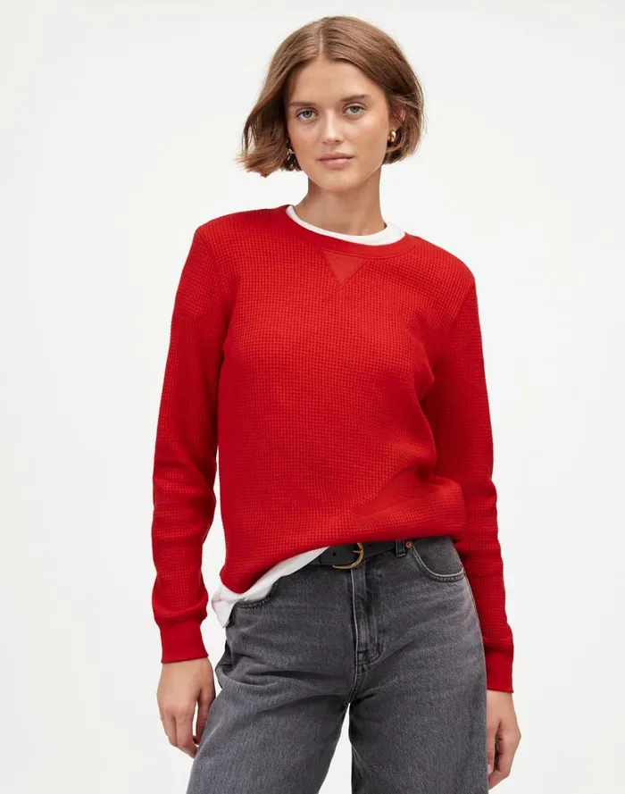 Women Sweaters Madewell WaffleKnit Raglan Tee Bright Cherry