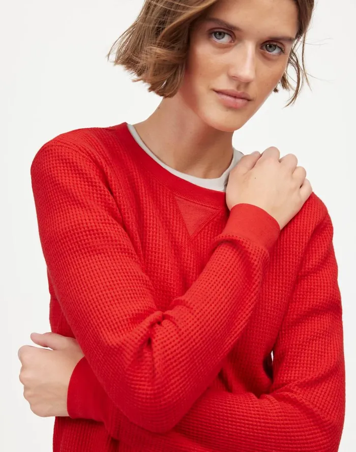 Women Sweaters Madewell WaffleKnit Raglan Tee Bright Cherry