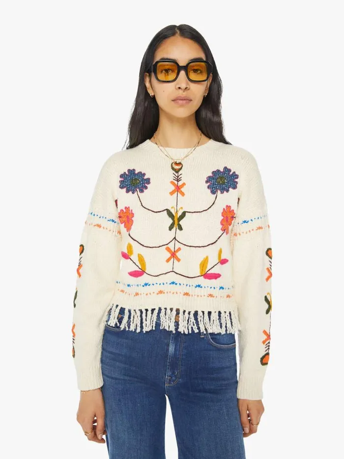 Women Sweaters Mother Denim The Itsy Jumper Fringe White natural