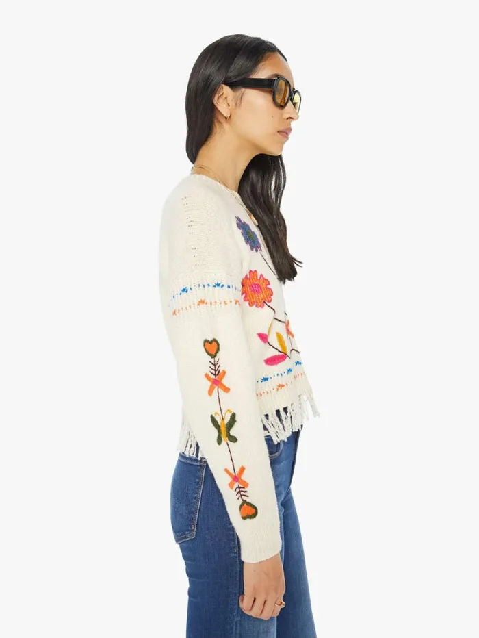 Women Sweaters Mother Denim The Itsy Jumper Fringe White natural