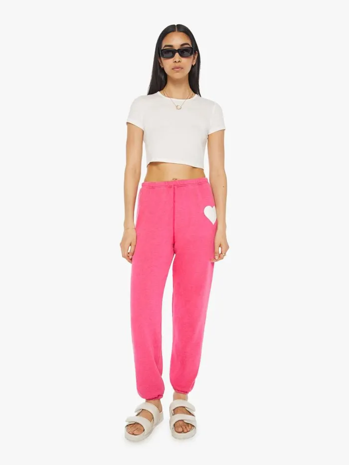 Women Sweatpants Mother Denim Heart Sweatpants Pink bright