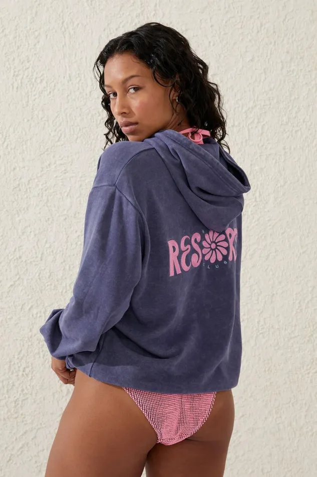 Women Sweats and Hoodies Cotton On Beach Fleece Hoodie Washed Indigoresort Club