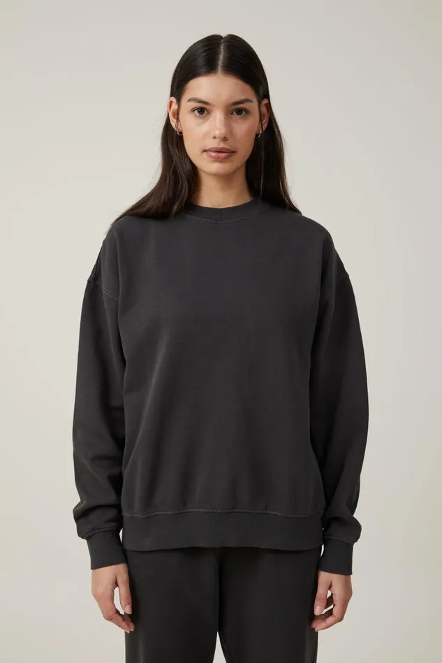 Women Sweats and Hoodies Cotton On Classic Washed Crew Sweatshirt Washed Black