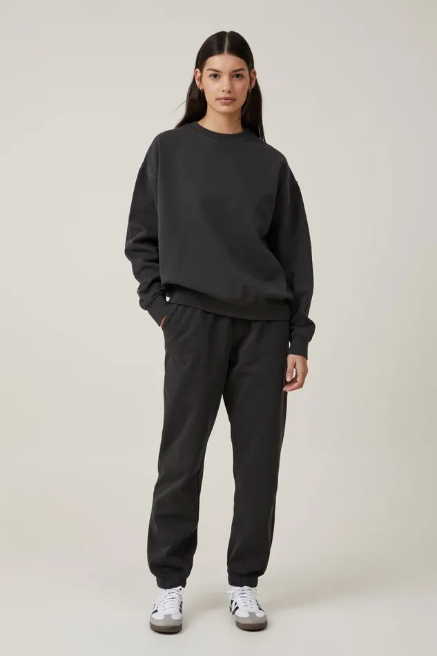 Women Sweats and Hoodies Cotton On Classic Washed Crew Sweatshirt Washed Black