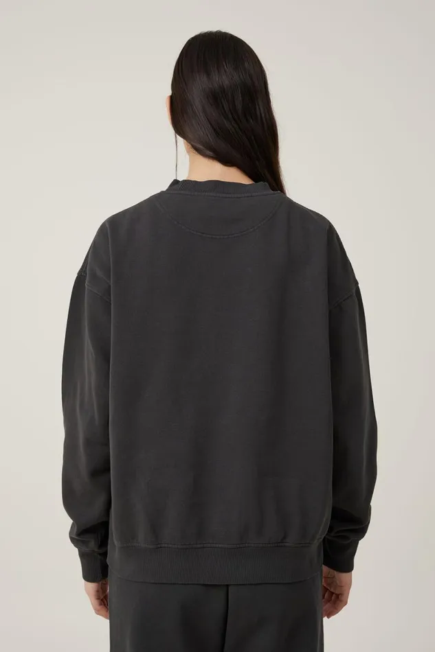 Women Sweats and Hoodies Cotton On Classic Washed Crew Sweatshirt Washed Black