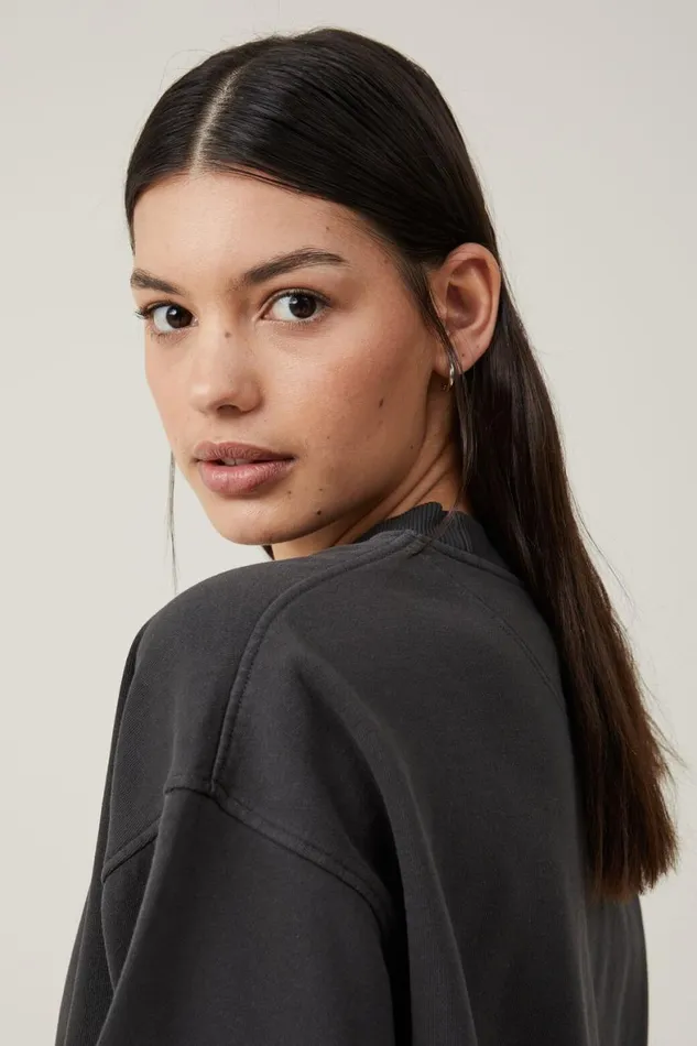 Women Sweats and Hoodies Cotton On Classic Washed Crew Sweatshirt Washed Black