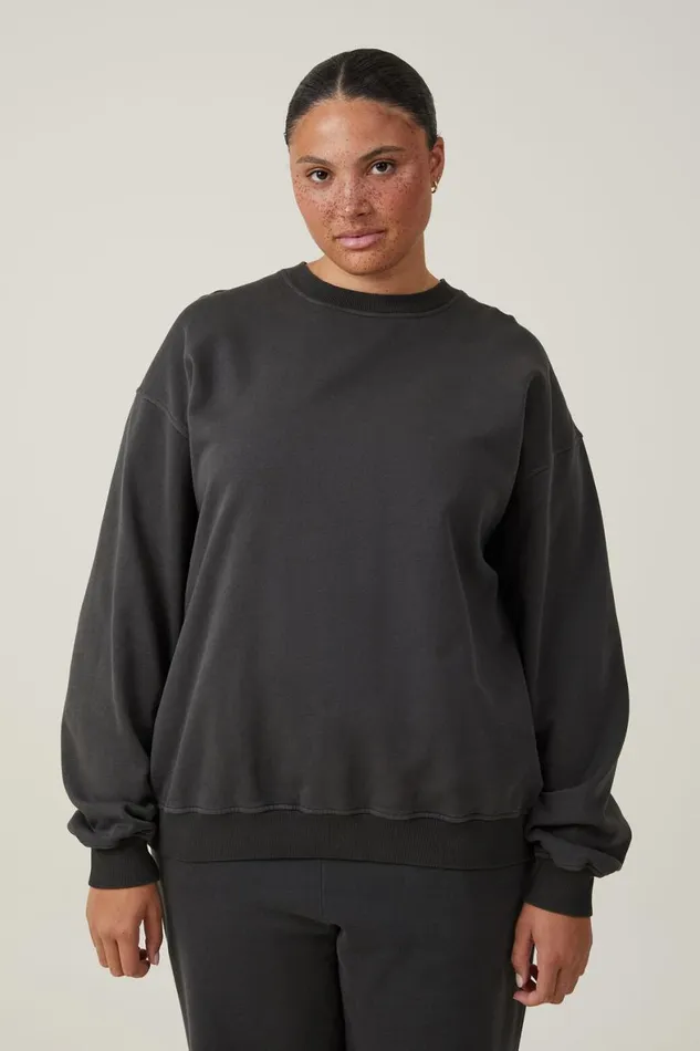 Women Sweats and Hoodies Cotton On Classic Washed Crew Sweatshirt Washed Black