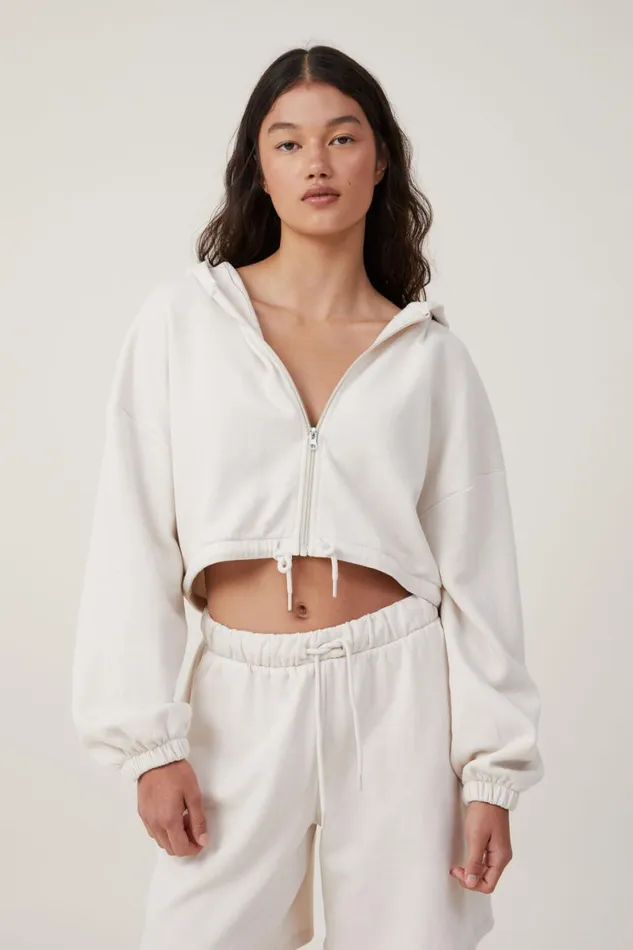 Women Sweats and Hoodies Cotton On Fleece Lounge Cropped Hoodie Bircher