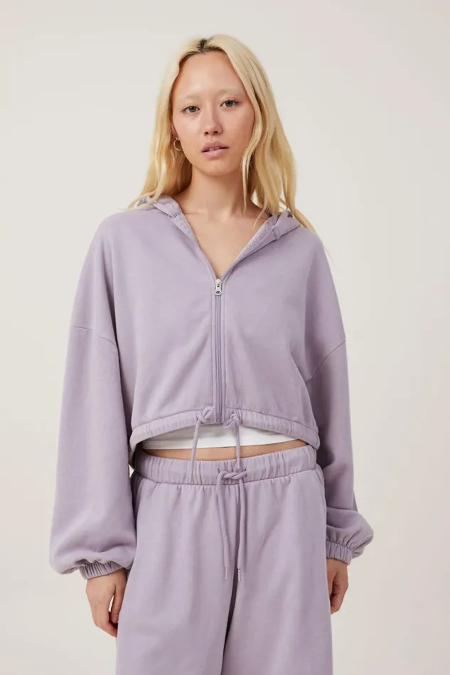 Women Sweats and Hoodies Cotton On Fleece Lounge Cropped Hoodie Lavender Aura