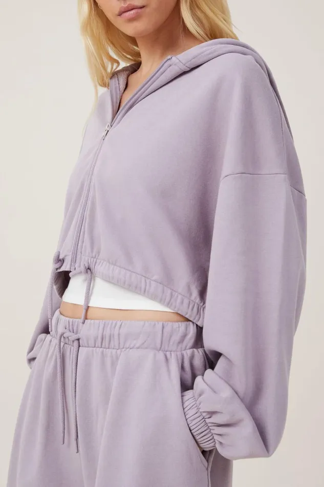 Women Sweats and Hoodies Cotton On Fleece Lounge Cropped Hoodie Lavender Aura