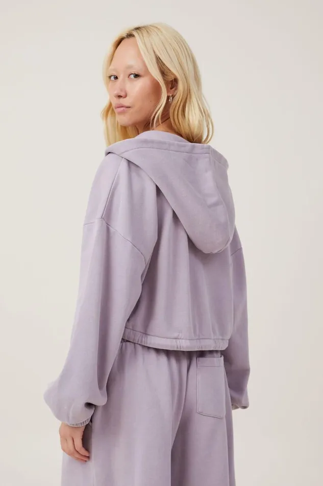 Women Sweats and Hoodies Cotton On Fleece Lounge Cropped Hoodie Lavender Aura
