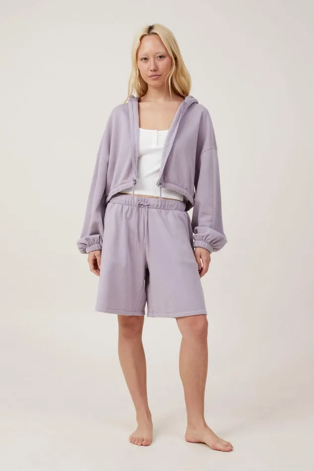 Women Sweats and Hoodies Cotton On Fleece Lounge Cropped Hoodie Lavender Aura