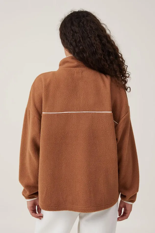 Women Sweats and Hoodies Cotton On Teddy Fleece Quarter Zip Leaf Brown