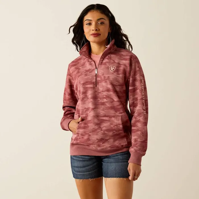 Women Sweatshirts and Hoodies Ariat Logo 12 Zip Sweatshirt Mauve Blur Print