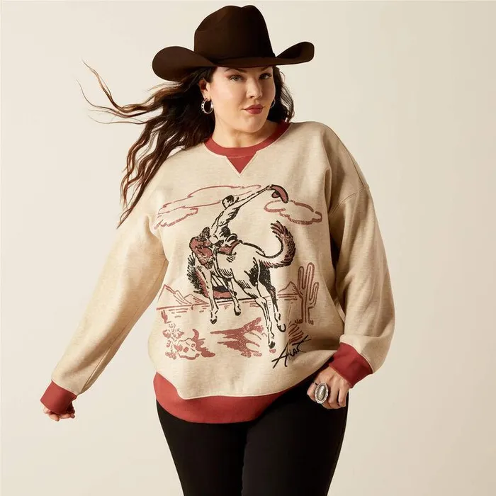 Women Sweatshirts and Hoodies Ariat Roughstock Oversized Crew Sweatshirt Oatmeal Heathermarsala Women Sweatshirts and Hoodies Ariat Roughstock Oversized Crew Sweatshirt Oatmeal Heathermarsala