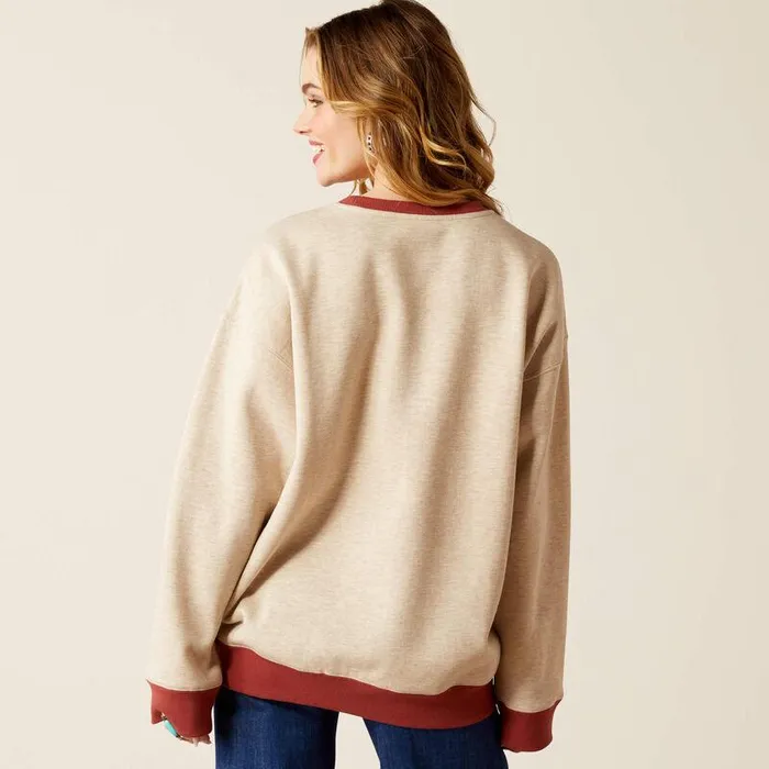 Women Sweatshirts and Hoodies Ariat Roughstock Oversized Crew Sweatshirt Oatmeal Heathermarsala Women Sweatshirts and Hoodies Ariat Roughstock Oversized Crew Sweatshirt Oatmeal Heathermarsala