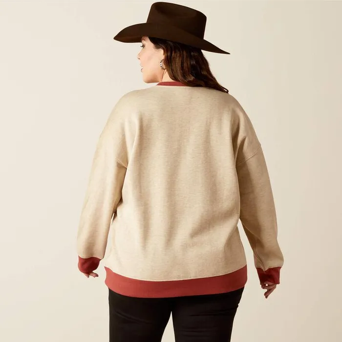 Women Sweatshirts and Hoodies Ariat Roughstock Oversized Crew Sweatshirt Oatmeal Heathermarsala Women Sweatshirts and Hoodies Ariat Roughstock Oversized Crew Sweatshirt Oatmeal Heathermarsala