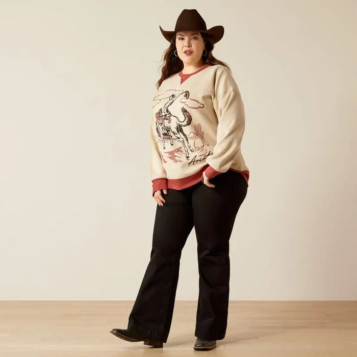 Women Sweatshirts and Hoodies Ariat Roughstock Oversized Crew Sweatshirt Oatmeal Heathermarsala Women Sweatshirts and Hoodies Ariat Roughstock Oversized Crew Sweatshirt Oatmeal Heathermarsala