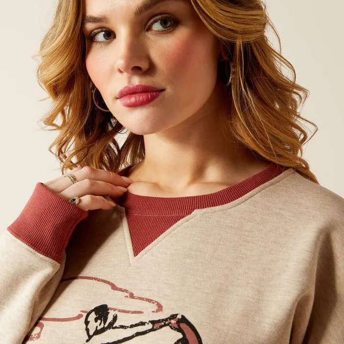 Women Sweatshirts and Hoodies Ariat Roughstock Oversized Crew Sweatshirt Oatmeal Heathermarsala Women Sweatshirts and Hoodies Ariat Roughstock Oversized Crew Sweatshirt Oatmeal Heathermarsala