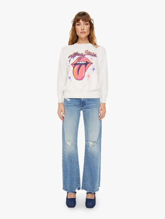 Women Sweatshirts Mother Denim Rolling Stones Airbrush Shrunken Sweatshirt White natural