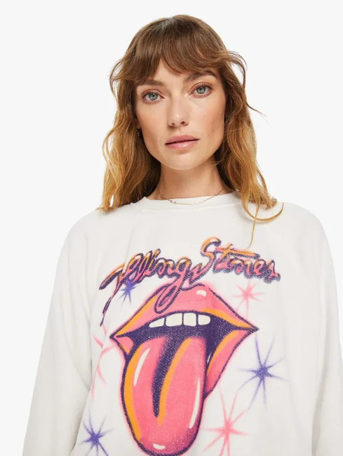 Women Sweatshirts Mother Denim Rolling Stones Airbrush Shrunken Sweatshirt White natural