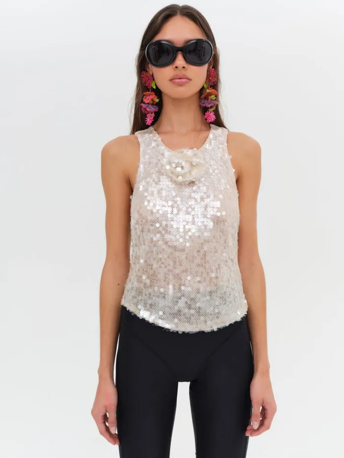 Women Sydney Sequin Top Neutral For Love and Lemons Tops